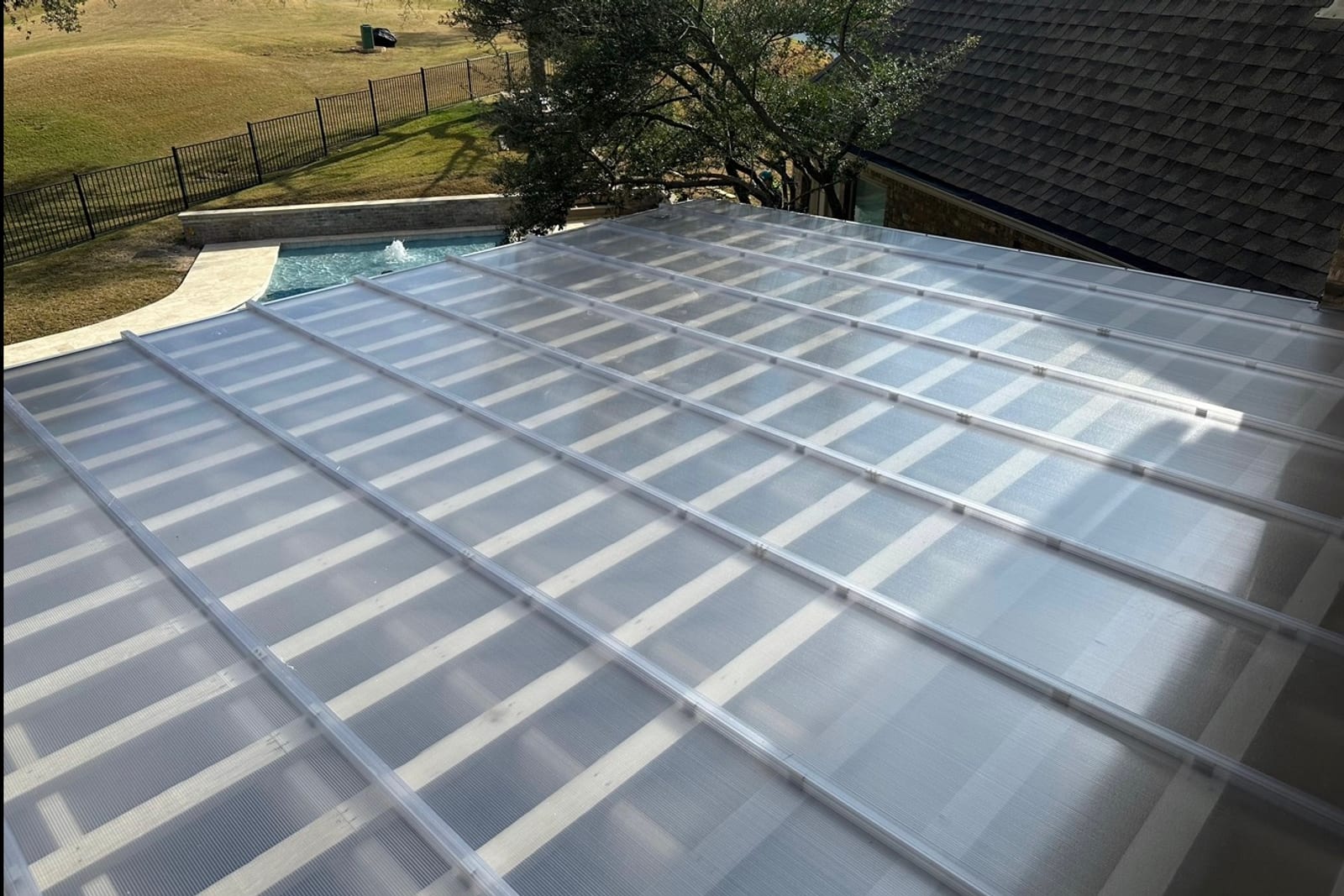 Clear panels, poolside